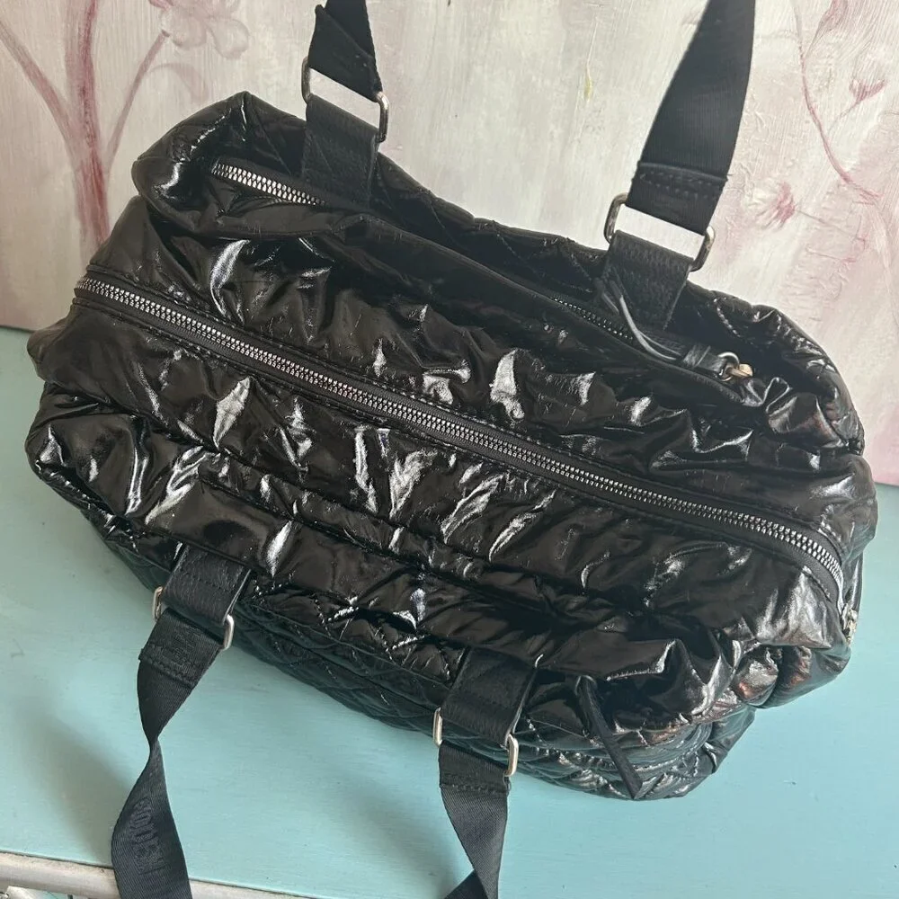 Steve Madden Black Large Quilted Tote Weekender Shoulder Bag Canvas Handles - Picture 8 of 11